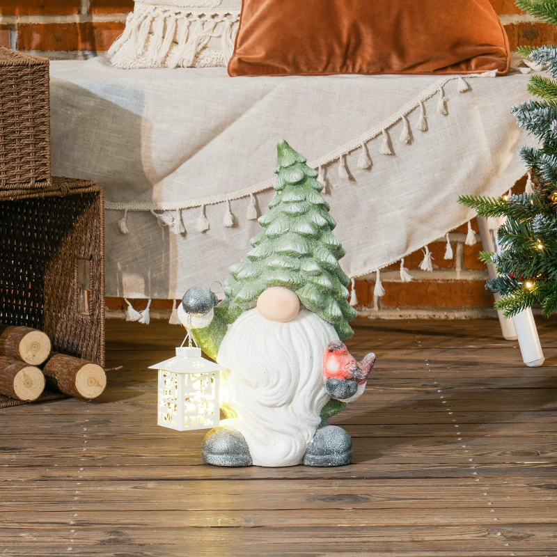 HOMCOM Kerstkabouter met Lantaarn, LED, op Batterijen, Weerbestendig, 28x21x42 cm