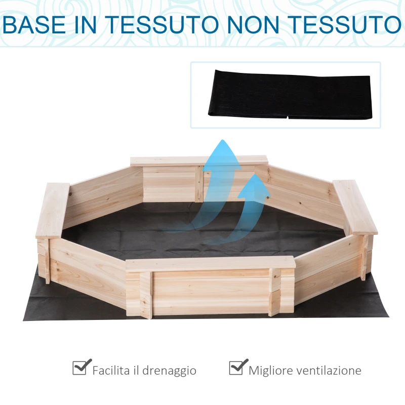 Outsunny Sabbiera per Bambini con Sedili e Copertura, Età 3-8 Anni, 139.5x139.5x21.5cm, Colore Legno