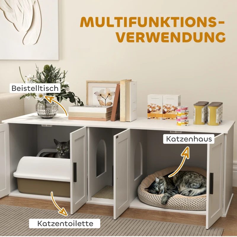 PawHut Multifunctionele kattentoilet kast met scheidingswand voor grote katten 145 x 49 x 51 cm Wit