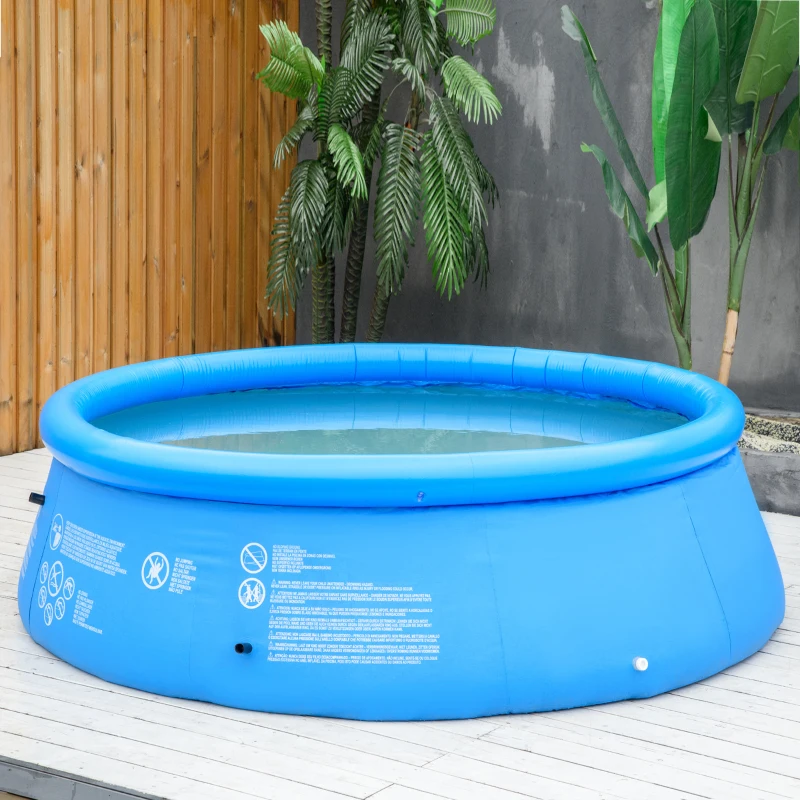 Outsunny Piscina Inflável Redonda 4.000 Litros Ø274x76cm para 3-4 Pessoas Piscina Insuflável Familiar Adultos e Crianças com Inflador de Mão para Jardim Pátio Exterior Azul