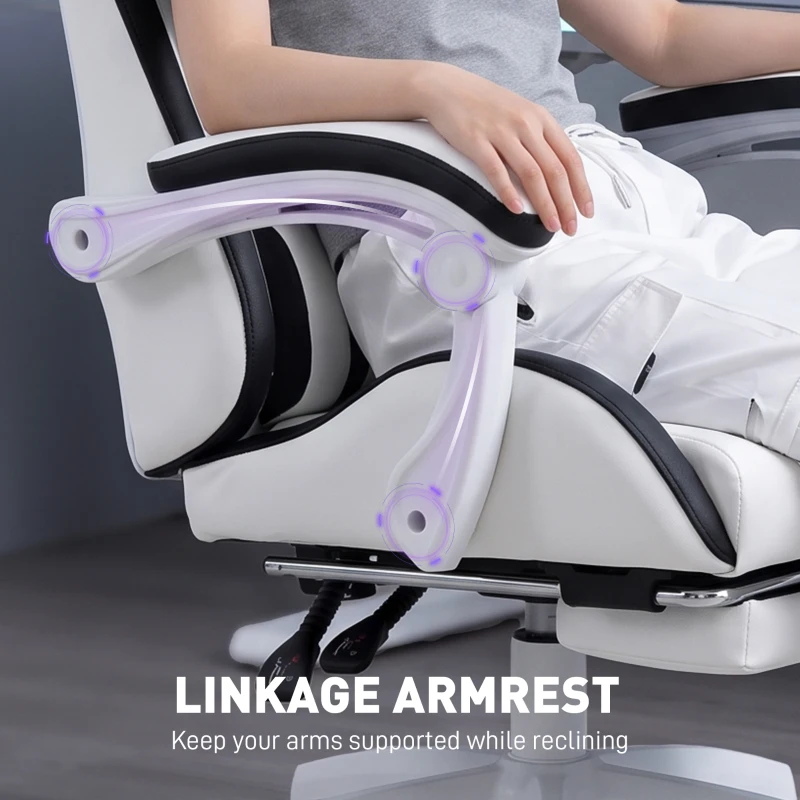 Vinsetto Gaming Chair, Computer Gamer Chair with Reclining High Back, Headrest, Lumbar Support, Footrest, Swivel Wheels, PU Leather, Adjustable Height for Home, White and Black
