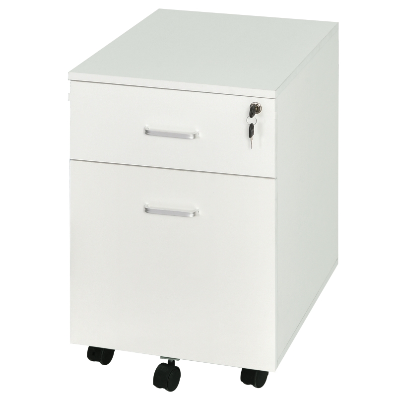 Vinsetto Cajonera de Oficina con Ruedas Mueble Archivador con 2 Cajones para Documentos en Tamaño A4 Cerradura 40x49x58 cm Blanco