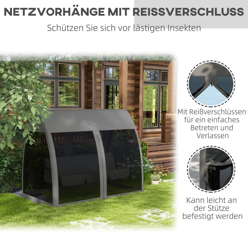 Outsunny 3-zits terrasschommel, verandaschommel met bedfunctie, Hollywoodschommel met muggennet en stalen frame, Grijs