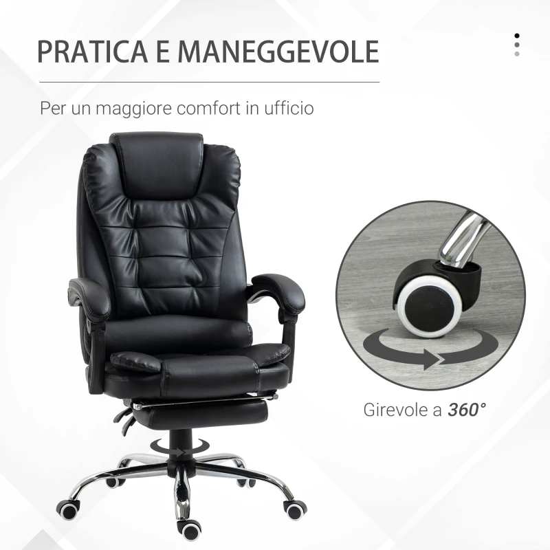 HOMCOM Poltrona Presidenziale da Ufficio in Similpelle Bianca, Regolabile con Schienale Reclinabile 145° e Poggiapiedi