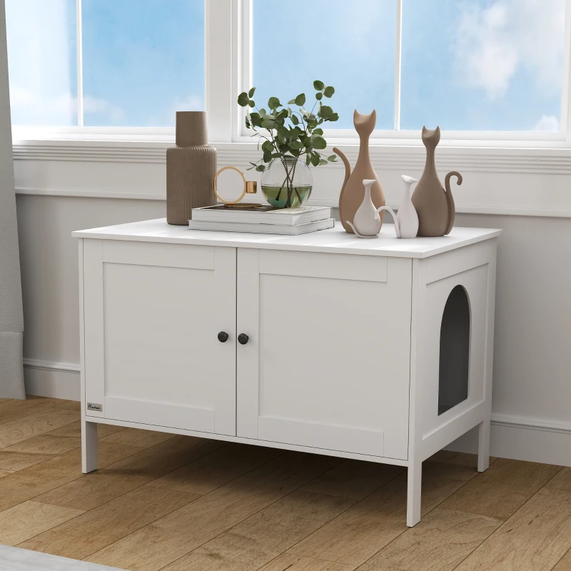 PawHut Kattenklo-Kast Kattenhuis met Deur en Scheidingswand voor Grote Katten 80 x 51 x 54 cm Wit