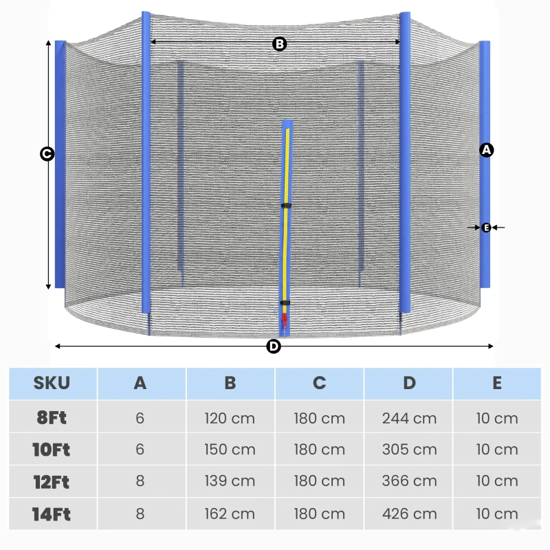 SPORTNOW Rete di Protezione per Trampolini a 6 Pali con Ingresso con Cerniera, in PE, Ø305x180 cm, Nero e Blu