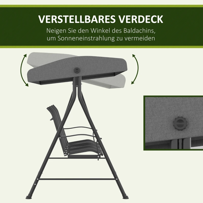 Outsunny Hollywood-schommel, voor 3 personen, verstelbaar zonnedak, tot 240 kg, donkergrijs, 200 x 133 x 176 cm