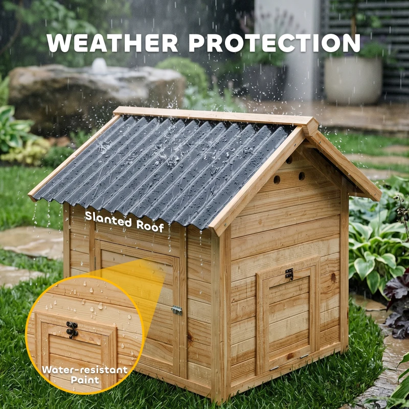 PawHut Wooden Duck House with Double Doors, Openable Roof, Ventilation Holes, Removable Base, Natural Wood Finish
