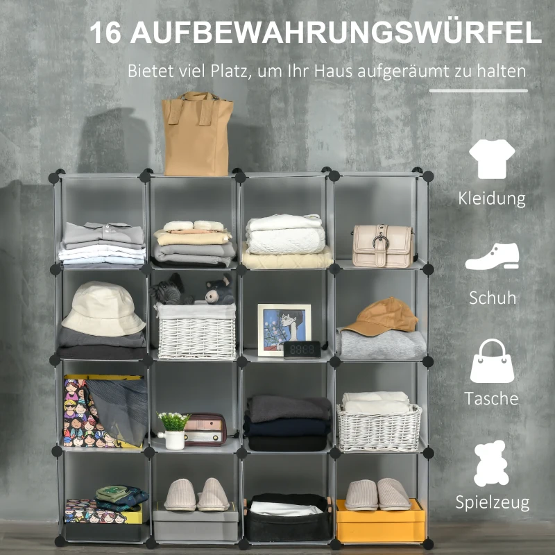 HOMCOM Modulair Reksysteem met 16 Aparte Vakken, Doe-Het-Zelf Stekrek, Zwart + Wit