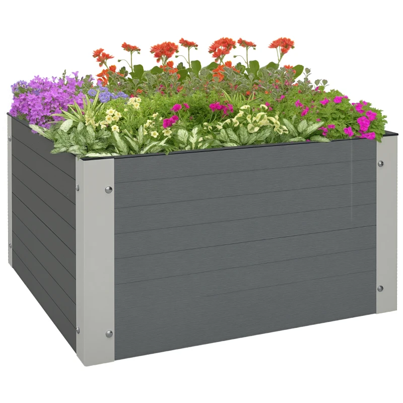 Outsunny Houten Tuinbed Kruidentuin, Weerbestendig, Open Bodem, 60 x 60 x 30 cm, Donkergrijs