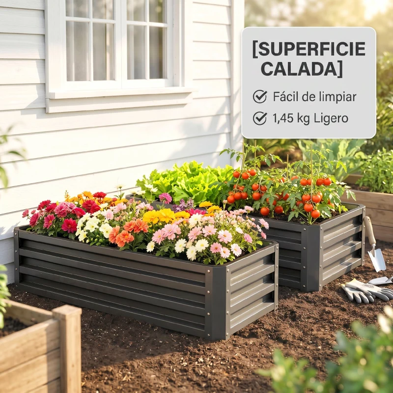 Outsunny Juego de 2 Jardineras Exterior Grandes de Acero Galvanizado Huertos Urbanos para Terraza Jardín 110x50x30 cm Gris