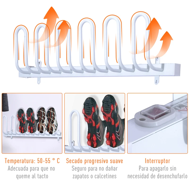 HOMCOM Secador Eléctrico de Zapatos Calentadores de Botas Guantes Estante de Secador para 3 Pares 86x11x23.5cm