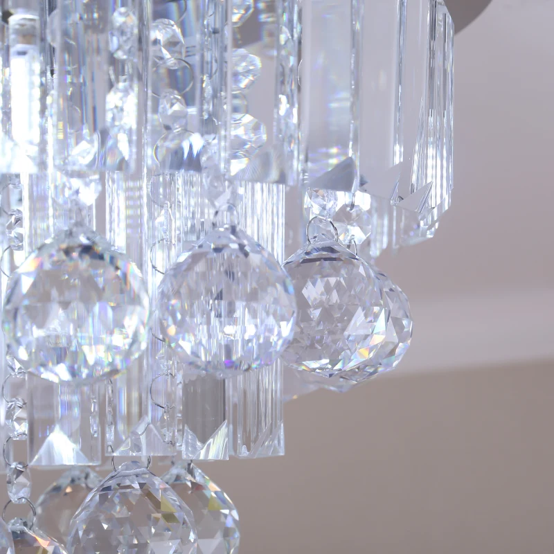 HOMCOM Round Crystal Lamp Chandelier Ceiling Mount Fixture For Living Room Dining Room Hallway Modern (7 Light), Ф35 x 24cm