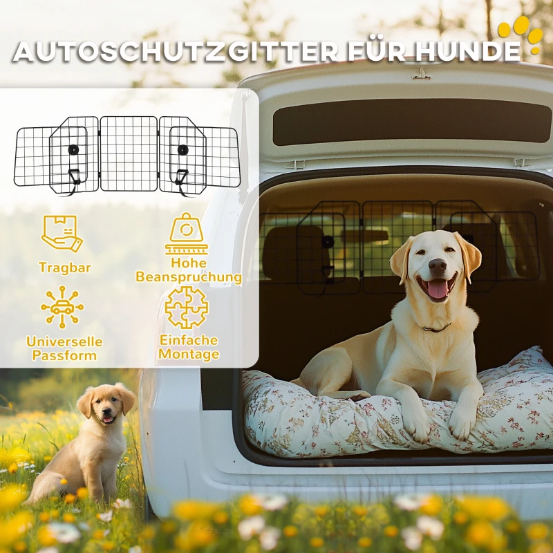 PawHut Verstelbaar Autorek voor Honden, 93-150cm, Opvouwbaar, Eenvoudige Montage, Staal, Zwart