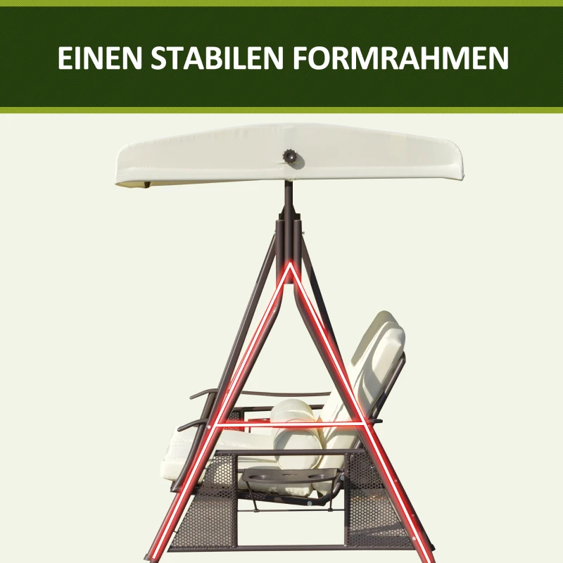 Outsunny 2-zits tuinschommelstoel met luifel Kussenblad Metaal Polyester Beige 162 x 118 x 173 cm