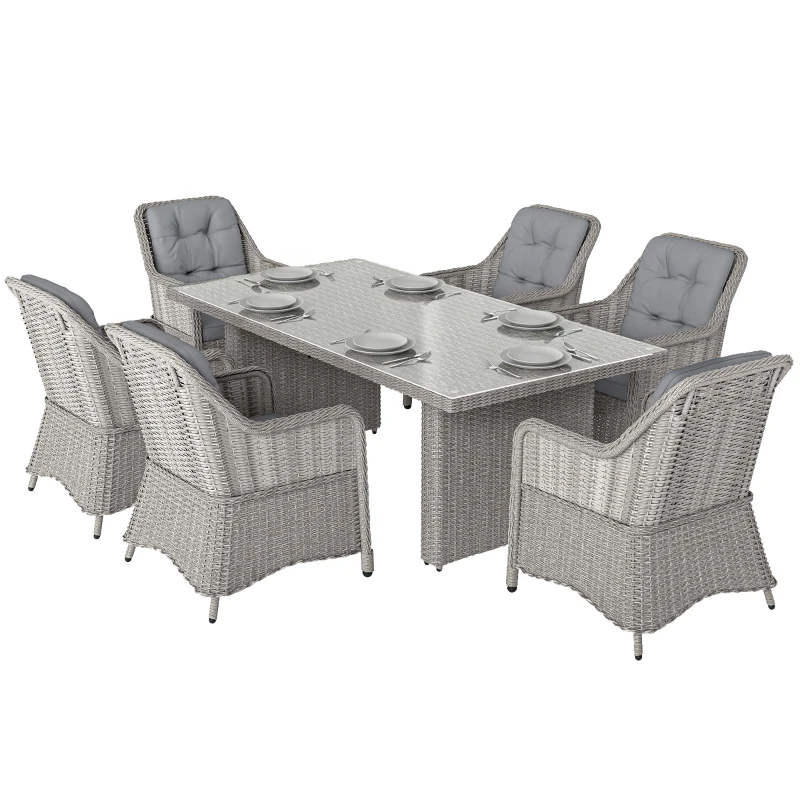 Outsunny Seven-Piece Rattan Dining Set - Mixed Grey