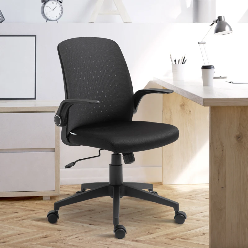 Vinsetto Silla de Oficina Ergonómica Silla Escritorio Giratoria para Adolescentes Ajustable en Altura con Reposabrazos Abatible Soporte Lumbar y Respaldo Transpirable Ligera 57x61x93-102 cm Negro