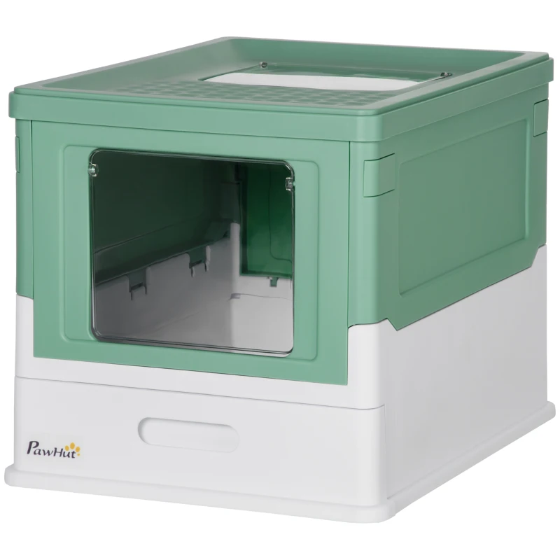 PawHut Hooded Cat Litter Box, Portable Pet Toilet, with Scoop, Front Entry - Green