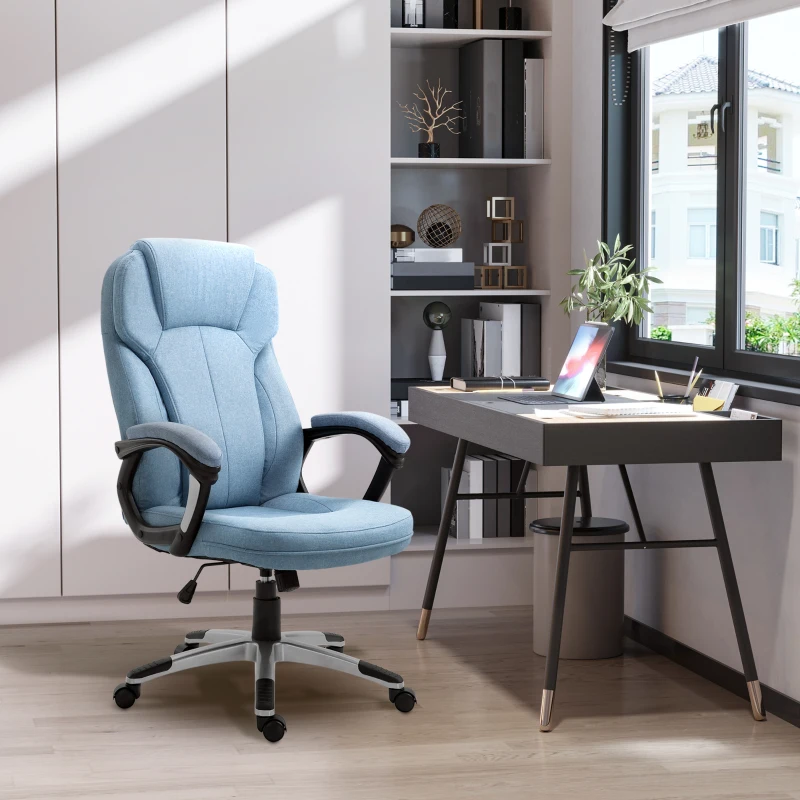 Vinsetto® kantoorstoel computerstoel draaistoel in hoogte verstelbaar kantelfunctie lichtblauw linnen 66 x 75 x 110–120 cm | Aosom.de