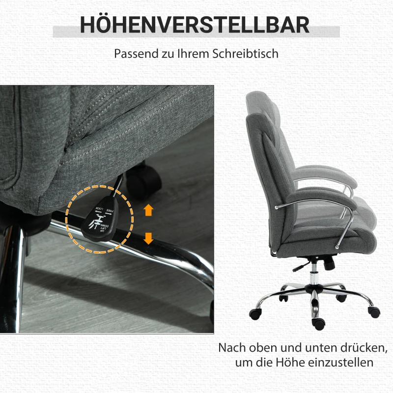 Vinsetto bureaustoel met kantelfunctie, in hoogte verstelbare bureaustoel, draaistoel met nylon rugleuning, grijs 65 x 78 x 110-120 cm(m-4)