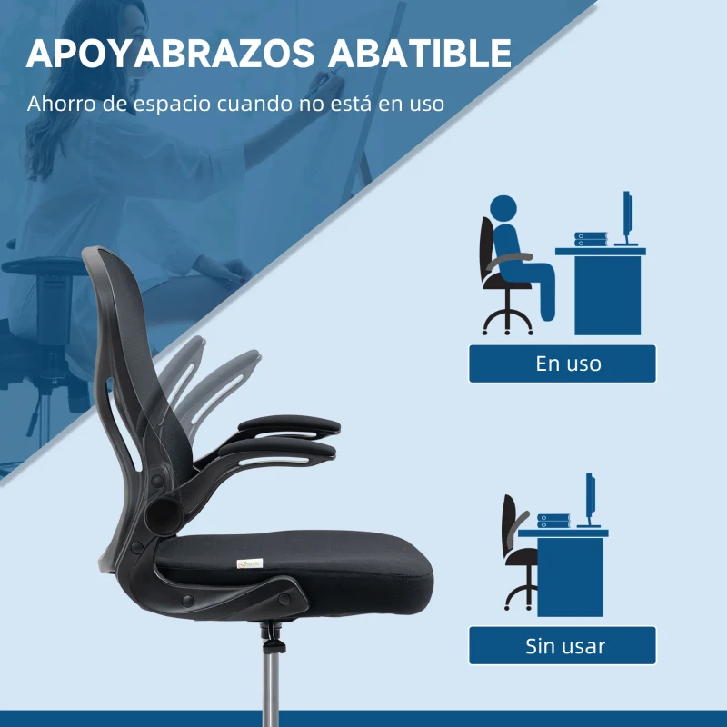 Vinsetto Silla de Dibujo Giratoria con Soporte Lumbar Reposapiés Ajustable y Reposabrazos Abatibles 59x65x102-122 cm Negro