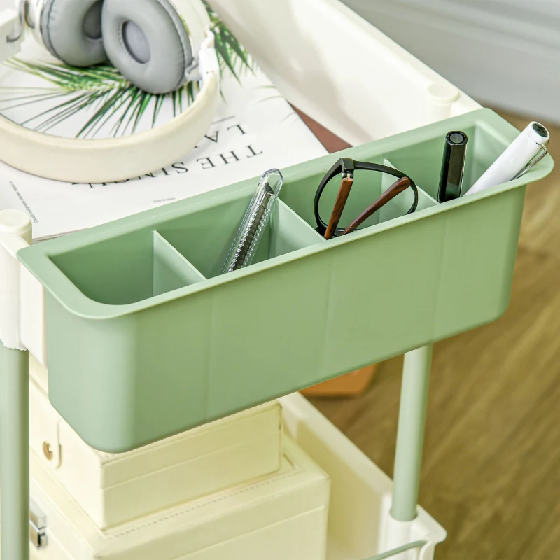 HOMCOM Trolley, 3 verdiepingen, hangmand, duwhandgreep, 4 wielen, metalen frame, wit, 50 x 29,4 x 77 cm