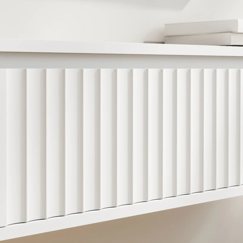 HOMCOM Meuble TV Suspendu Flottant 160 cm avec Éclairage LED et Prises, Meuble Télé pour Téléviseur 72 Pouces, Blanc