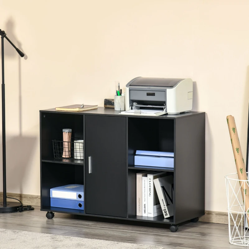 HOMCOM Support d'imprimante - Caisson d'organisation de Bureau Roulant - Dim. 100L x 40l x 71H cm en Bois Noir