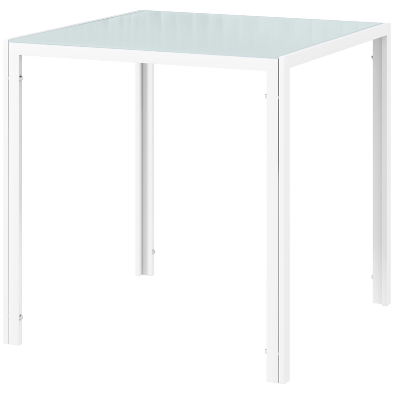 HOMCOM Mesa de Comedor de Cristal Mesa de Cocina Cuadrada para 4 Personas con Patas de Metal para Salón 75x75x75 cm Blanco
