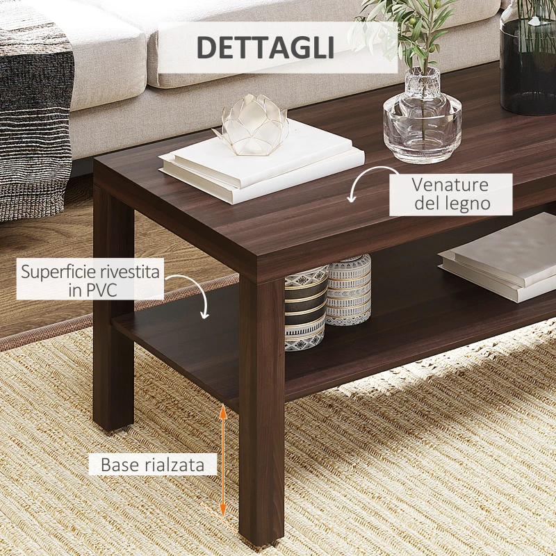 HOMCOM Tavolino da Salotto Rettangolare Classico con Ripiano Portaoggetti in Legno 90×45×44.5cm