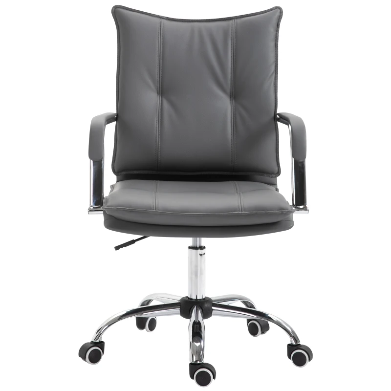 Vinsetto Poltrona Sedia da Ufficio Design Moderno Altezza Regolabile Imbottita, Pelle PU Cotone PP, Grigio, 64 x 57 x 91-101 cm