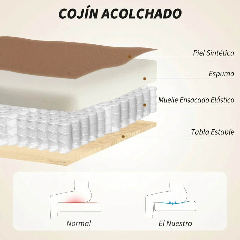 HOMCOM Silla de Escritorio con Reposapiés Respaldo Reclinable Acolchado Grueso Tapizada en Cuero Sintético Marrón