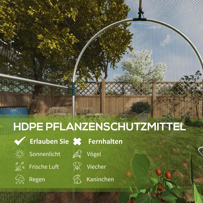 Outsunny Vogelbeschermingsnet, plantenbescherming, stevig, deur met ritssluiting, 120x120x188 cm, Zwart/Zilver