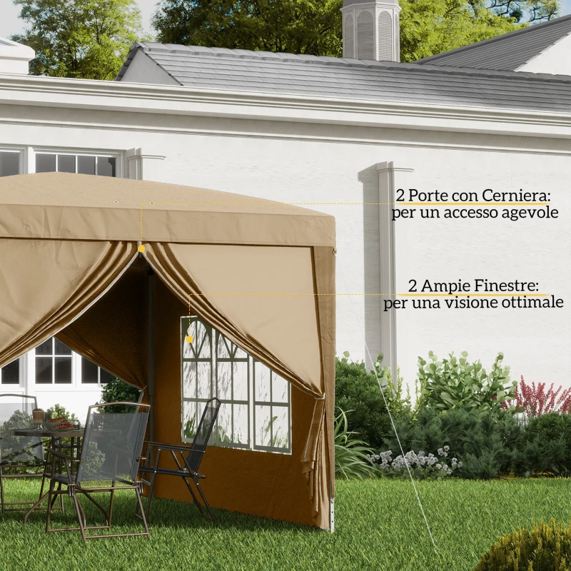 Outsunny Gazebo da Esterno 3x3 m Pieghevole con 4 Pannelli Laterali, in Acciaio e Tessuto Oxford Cachi