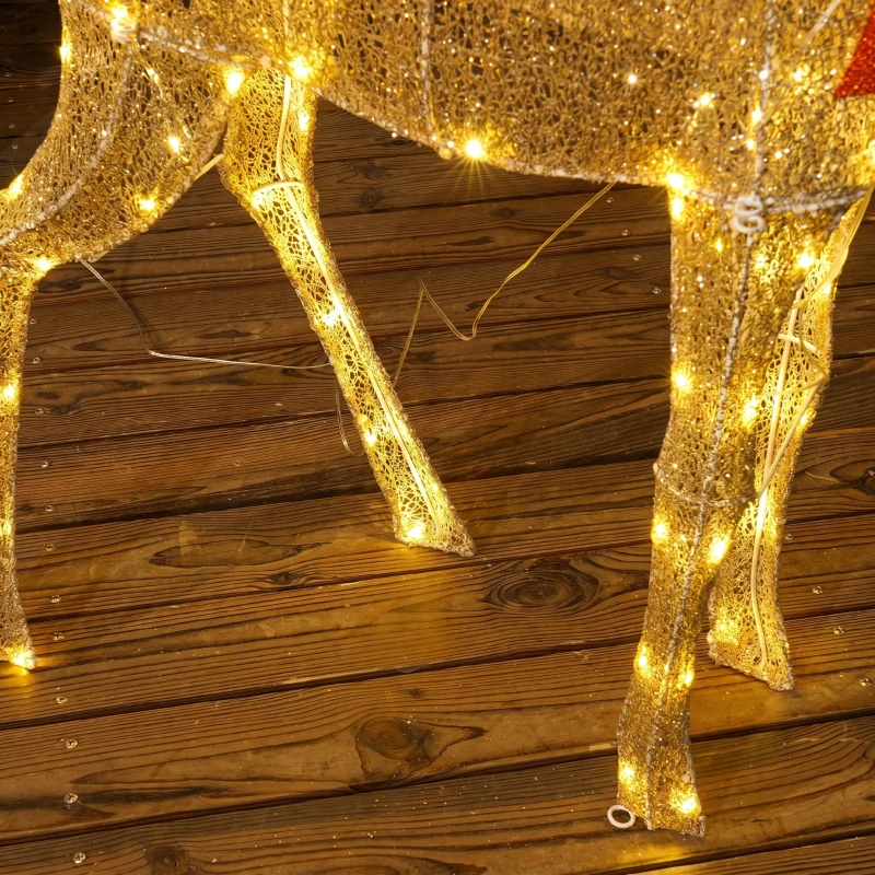 Outsunny Decorațiune de Crăciun pentru Exterior în Formă de Ren cu 137 de Lumini LED pentru Casă și Grădină, Culoare Aurie