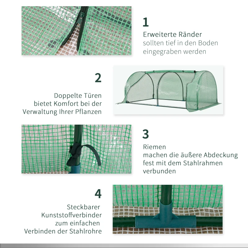 Outsunny Kas, Tuinkas met Deur, Koude Bak, Plantenhuis, Plantenkweek, Staal, Kunststof, 200 x 100 x 80 cm, Groen