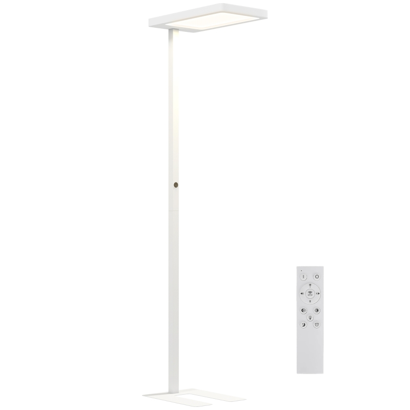 HOMCOM LED-vloerlamp, oogvriendelijk licht, vloerlamp met afstandsbediening, verstelbare helderheid, kunststof, metaal, wit(m-11)