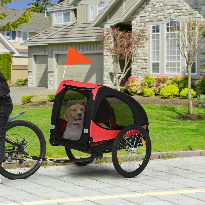 PawHut Opvouwbare Hondenaanhanger, Fietsaanhangwagen voor Honden, Waterbestendig, Oxford-stof, Metaal, 140 x 71 x 83 cm, Rood