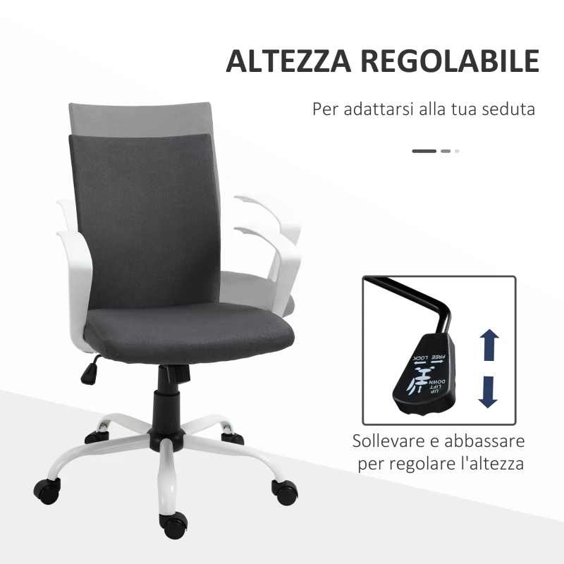 Vinsetto Sedia da Ufficio Ergonomica e Girevole con Altezza Regolabile, 61x61x89-99 cm, Grigio Scuro