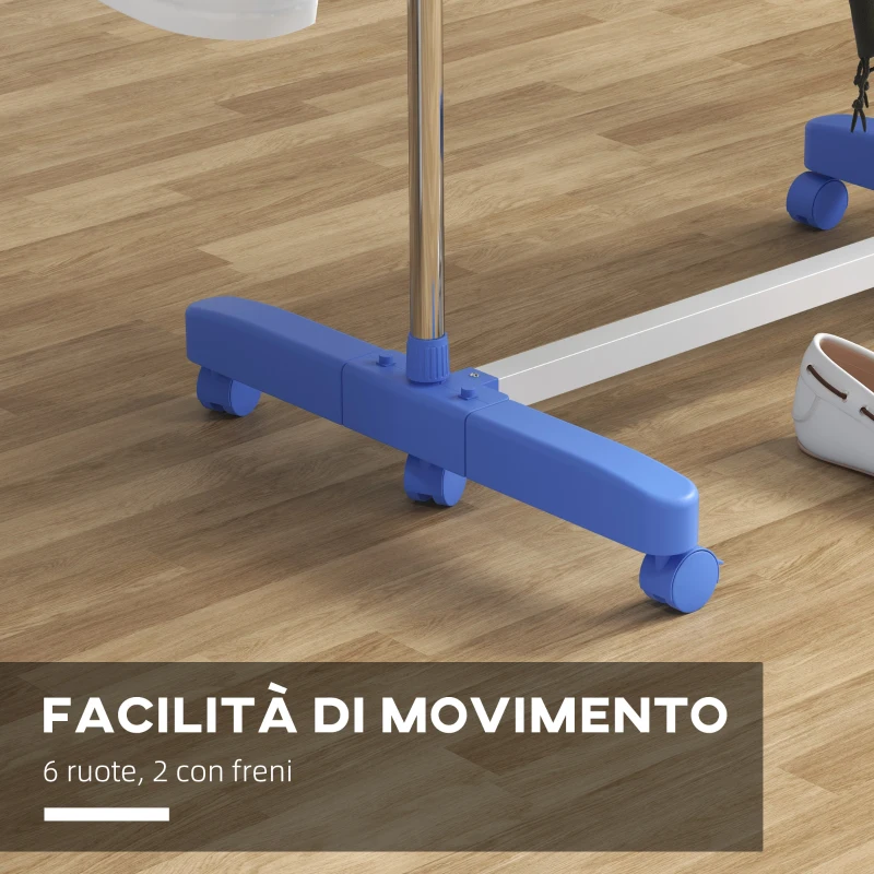 HOMCOM Stendino Verticale con 4 Ripiani Regolabili, in Acciaio e Plastica, 142x55x172 cm, Blu e Argento