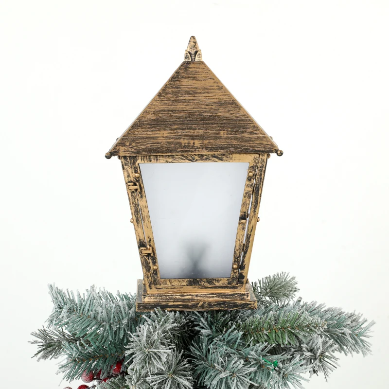 Outsunny Kerstlantaarn voor buiten met ledverlichting, besneeuwde takken, rode bessen en dennenappels