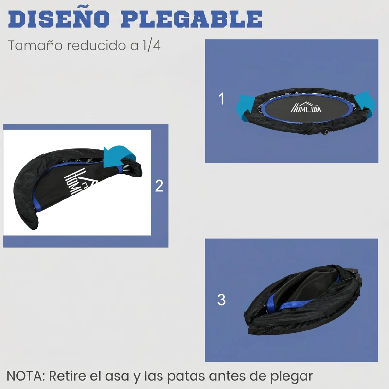 HOMCOM Cama Elástica Plegable Ø102 cm con Mango Ajustable  Marco de Acero para Entrenamiento Piernas Cuerpo Azul y Negro