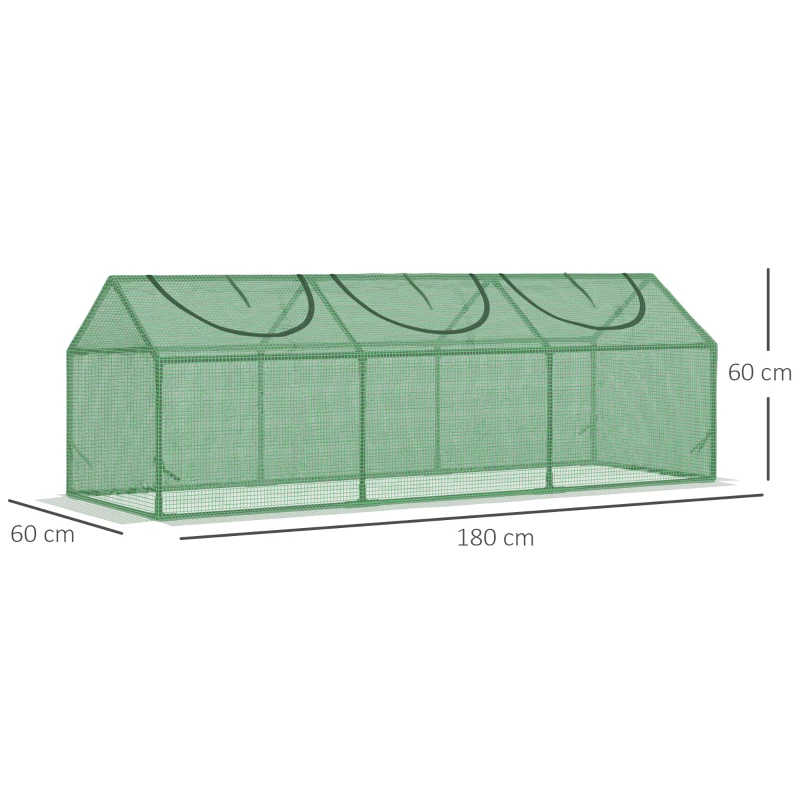 Outsunny Kas met oprolbare ramen, weerbestendig, 180 cm x 60 cm x 60 cm, Groen