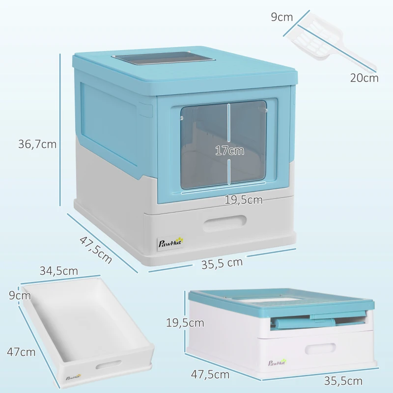 PawHut Lettiera per Gatti Chiusa con Paletta, Vassoio Estraibile e 2 Porte, 47.5x35.5x36.7cm, Azzurro