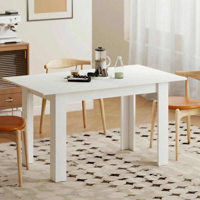 HOMCOM Uitschuifbare Eettafel, 140/180 x 80 cm Keukentafel voor 6-8 Personen, voor Keuken of Eetkamer, Wit