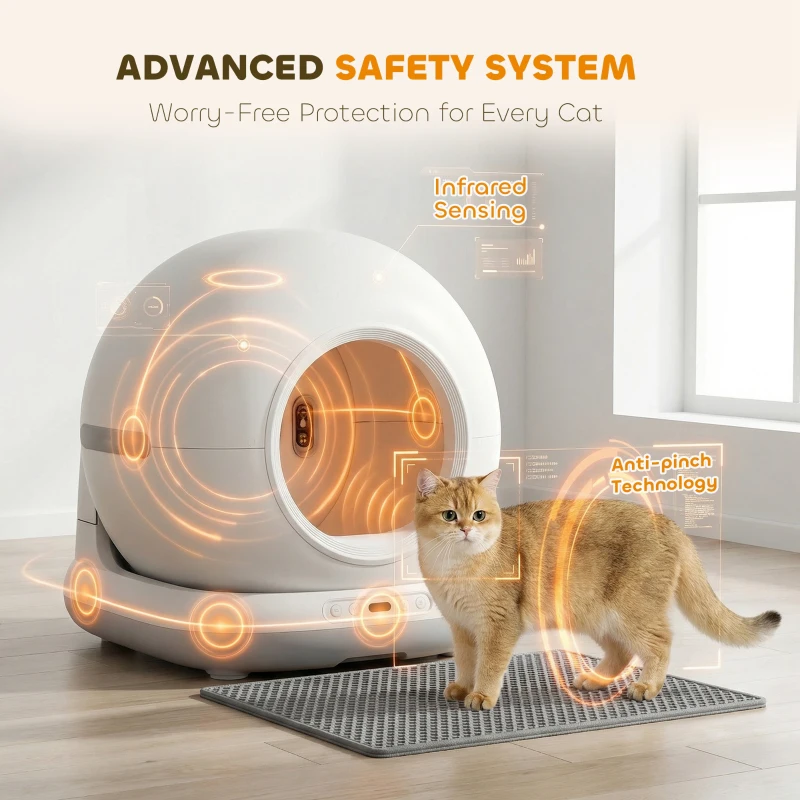 PawHut 72L Self Cleaning Cat Litter Tray Automatic Cat Litter Box APP Control for Multiple Cats