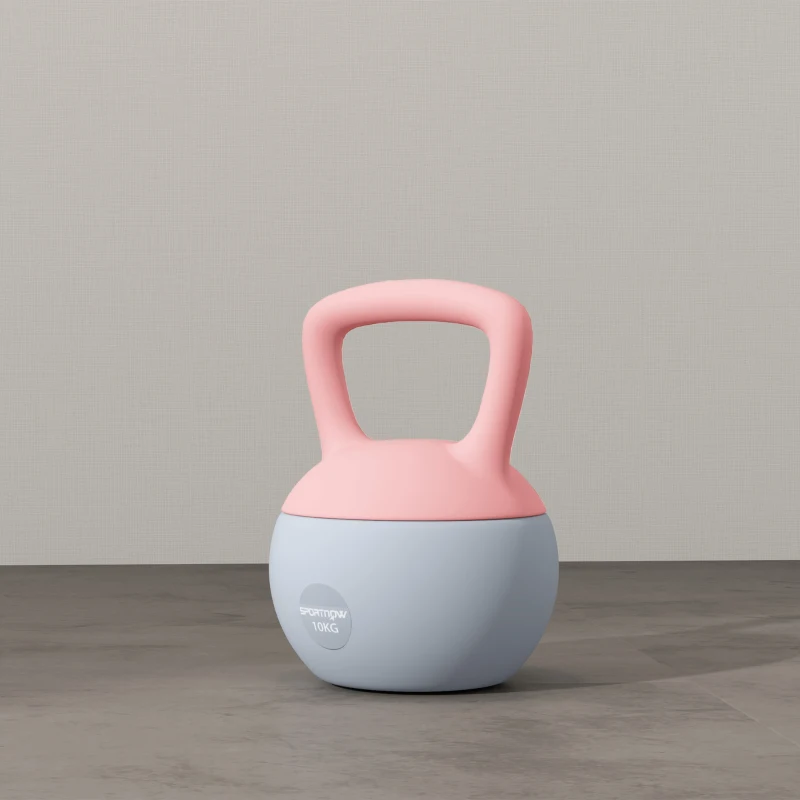 SPORTNOW Pesa Rusa 10 kg Kettlebell Relleno de Arena Metálica Mango Antideslizante para Entrenar en Casa 21x21x30cm Rosa y Gris
