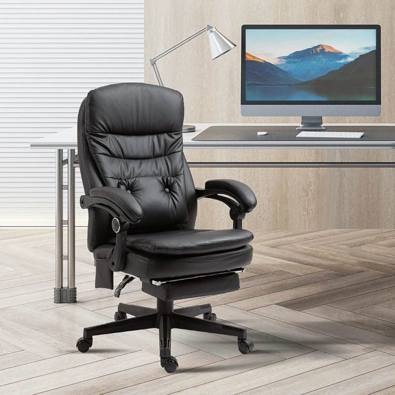 Vinsetto Sedia da Ufficio Massaggiante in Similpelle con Presa USB, 64x69x107-115cm, Nero