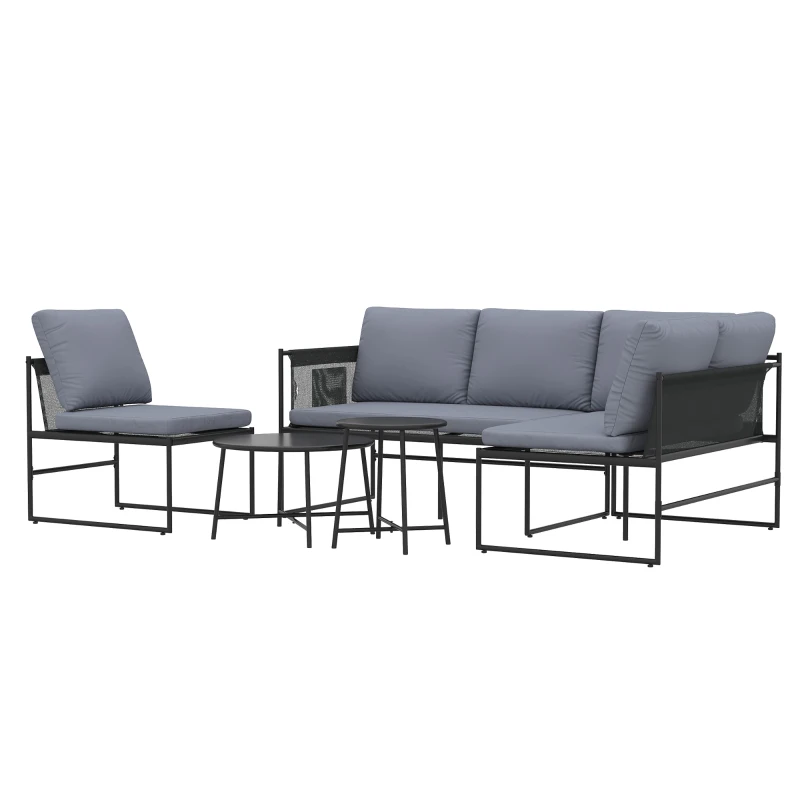 Outsunny Lounge tuinmeubelset 4-5 personen tuinlounge set met tweezitsbanken, salontafels, stoel, dikke wasbare kussens