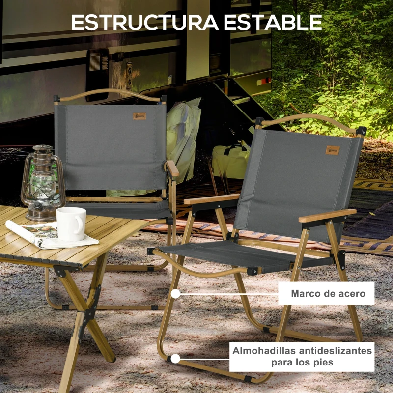 Outsunny Set 2 Sillas de Jardín Plegables con Reposabrazos Sillas para Camping y Playa en Tela Oxford 54x59x78 cm Gris Oscuro